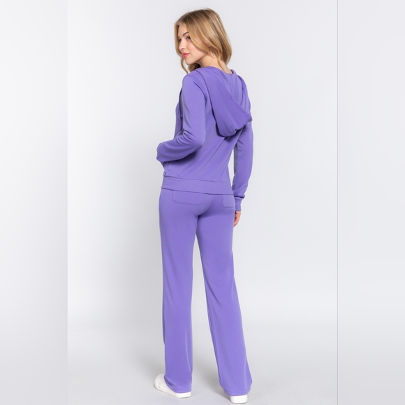 ACTIVE BASIC French Terry Zip-Up Hoodie and Drawstring Pants 2 Piece Set - Picture 2 of 3